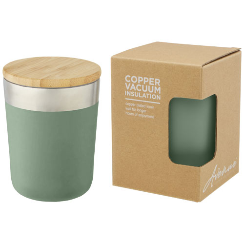 Mug réutilisable inox et bambou publicitaire 300 ml LAGAN Vert bruyère